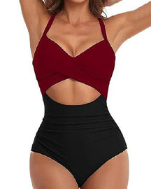 One Piece Cutout Swimsuits Tummy Control High Waist Tie Back Swimwear