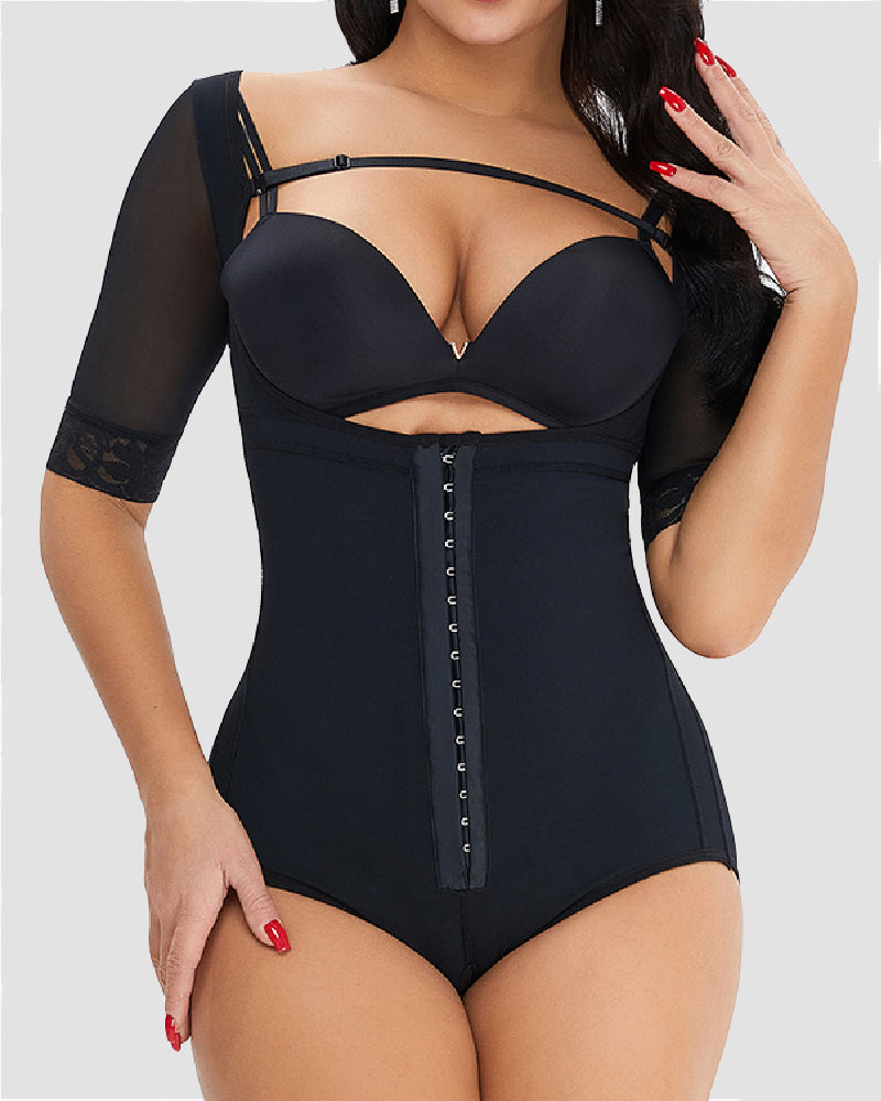 Fajas Colombianas Open Bust Mesh Short Sleeves BBL Tummy Control Corset Shapewear