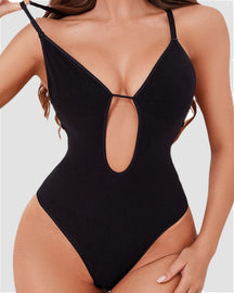 Deep U Plunge Backless Thong Bodysuit Bodycon Waist Cinching Body Shaper