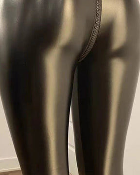 Sexy PU Leather Crotch Zipper Leather Pants for Curvy Women