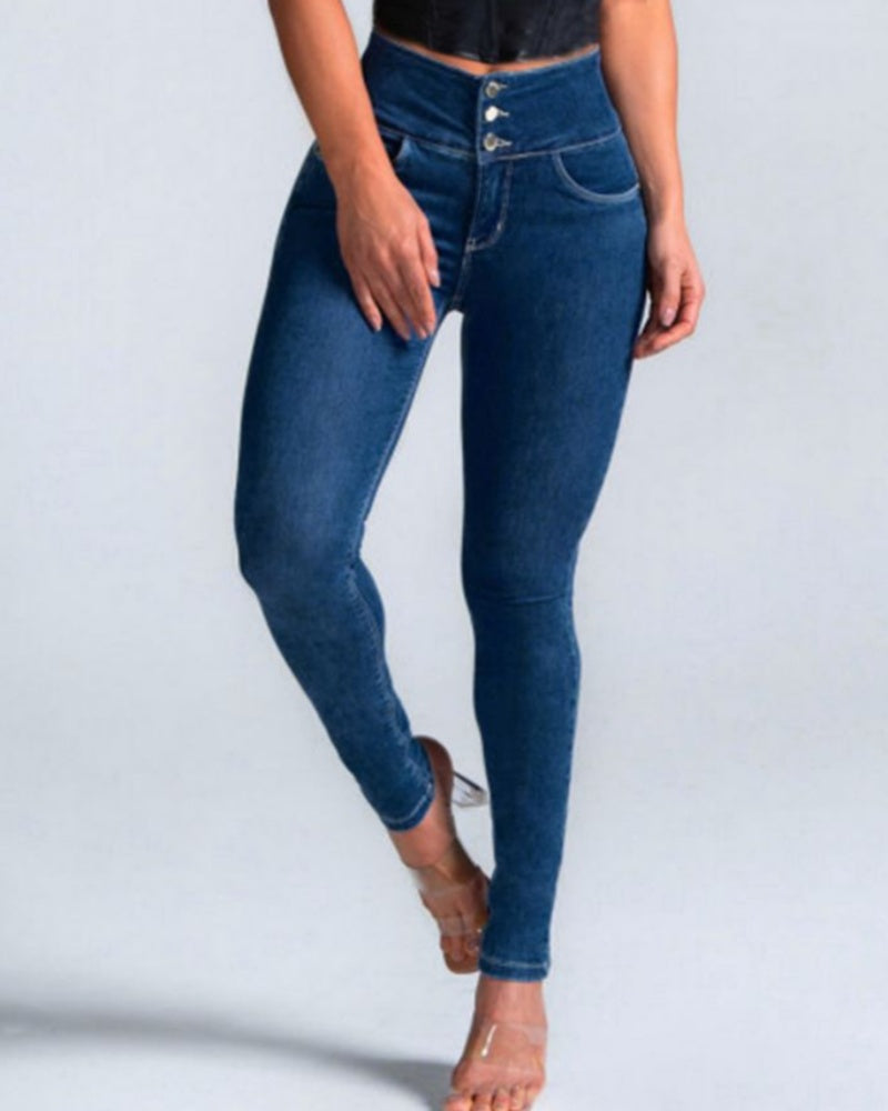 Multi-button Slim-fit Sexy Hip-hugging High-waisted Skinny Jeans