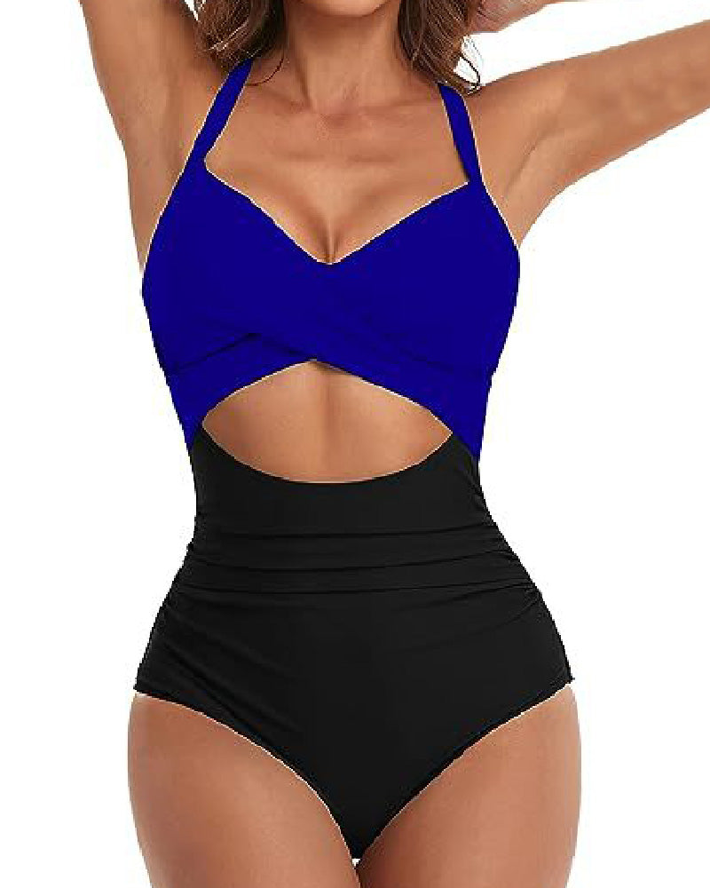 One Piece Cutout Swimsuits Tummy Control High Waist Tie Back Swimwear