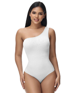 Sexy Ribbed One Shoulder Sleeveless Tank Top Tight Stretch Bodysuit