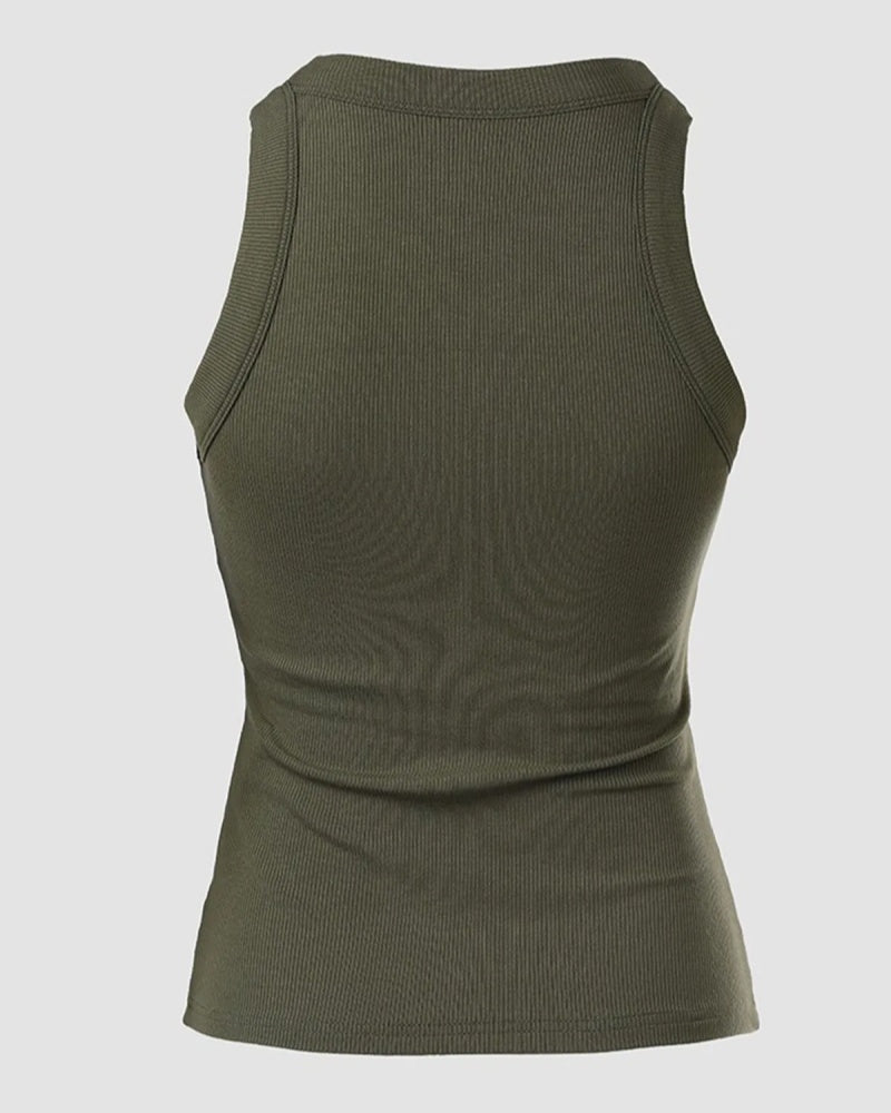 Round Neck Ribbed Tank Top Built In with Bra Padded