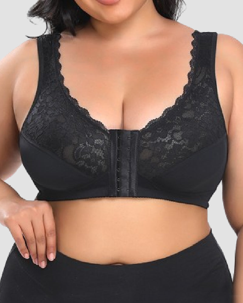 Wireless Front Closure Lace Bras 3D Cutting Push-up Breathable Plus Size Underwear