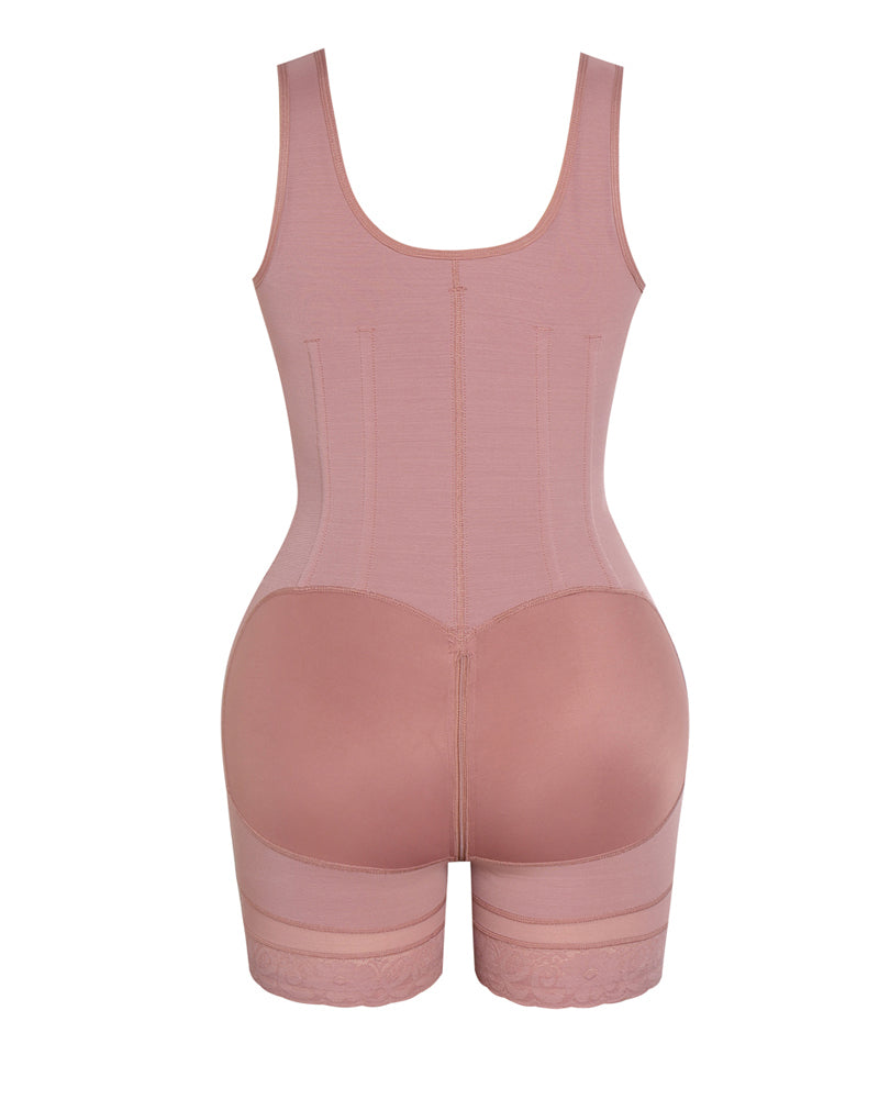 High compression Front Zipper Mid Thigh Shapewear with Bra