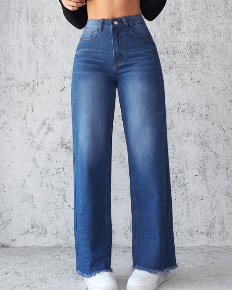 Elegant Non-stretch Straight-leg Wide-leg Jeans