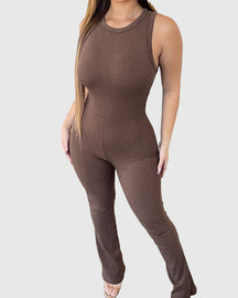 Comfortable Sleeveless Jumpsuit with High Waist and Flared Design