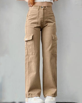 Women's Mid Rise Straight Wide Leg Cargo Jeans Casual Multiple Pockets Pants