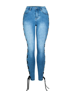 Sexy Side Cross Lace up Slim Jeans for Women