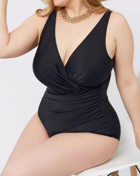 Women's Plus Size V Neck Swimsuit Tummy Control Pleats Swimwear