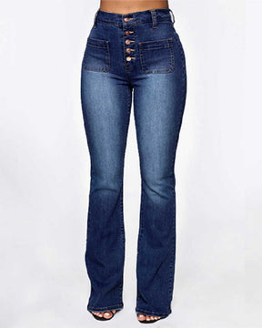 High-Waist Washed Stretch Single-Breasted Multi-Button Skinny Jeans