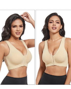 Women's Plus Size Front Buckle Solid Hollow Breathable Wireless Sports Bra