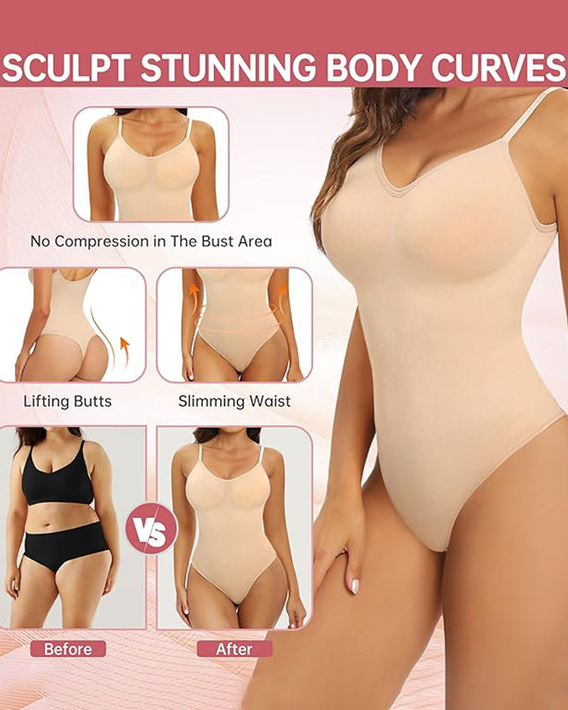 Seamless Round Neck Tummy Control Thong Tank Top Body Shaper Bodysuits