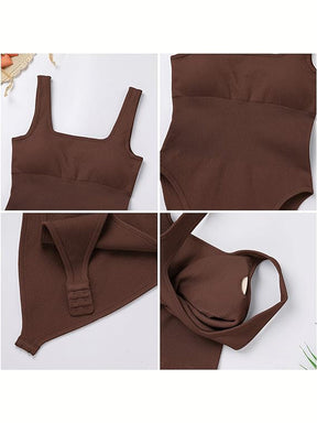 Women's Shapewear Bodysuits Sexy Ribbed Sleeveless Square Neck Tank Tops