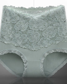 Women's V-shaped High Waist Floral Lace Briefs Sexy Tummy Control Soft Panties