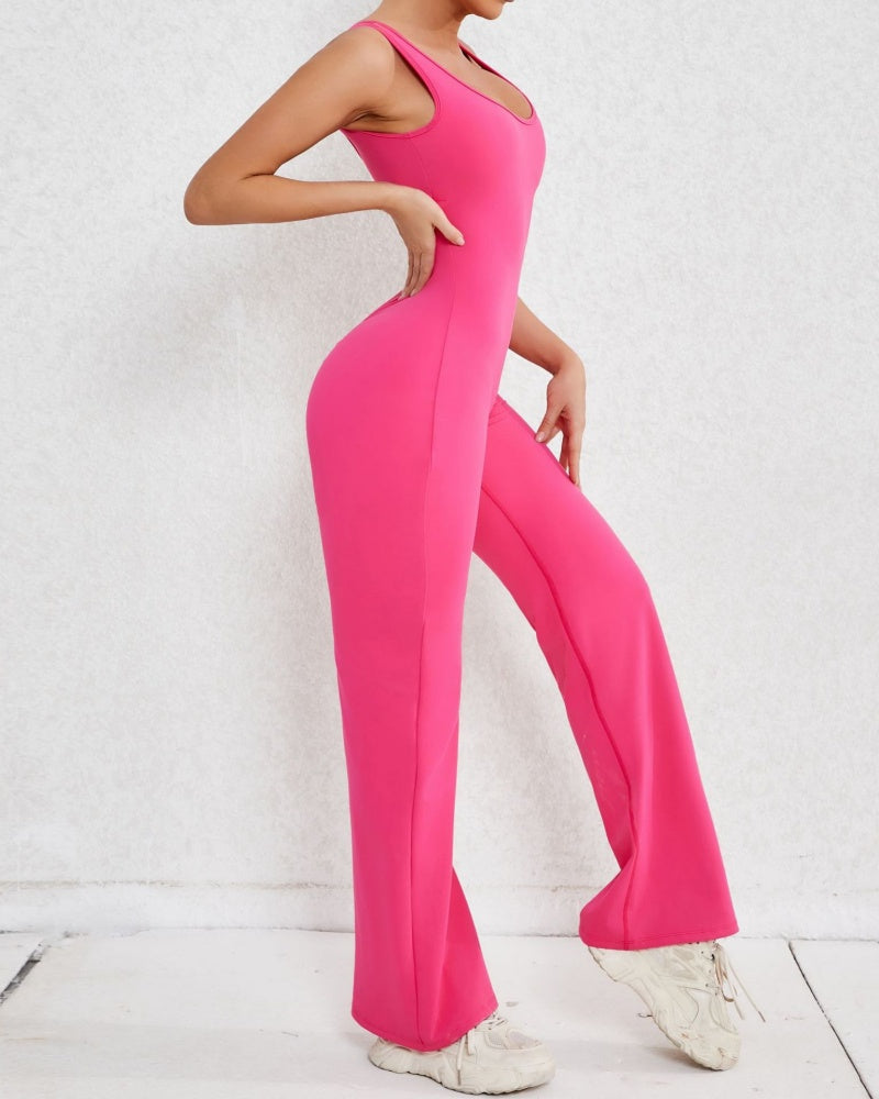 Hollow Back Sports Flared Yoga Jumpsuit