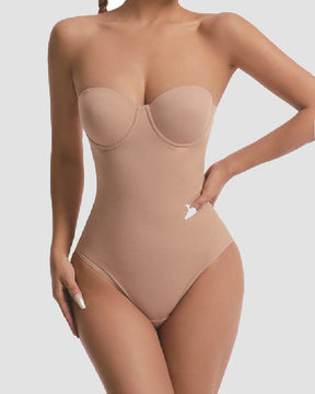 Women's Strapless Built-in Bra X Cross Tummy Control Bodysuit