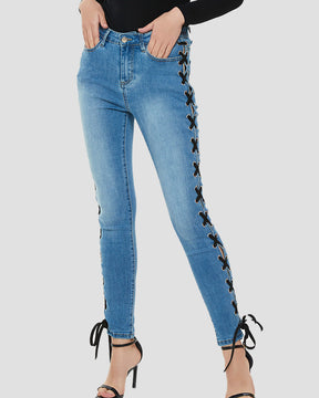 Sexy Side Cross Lace up Slim Jeans for Women