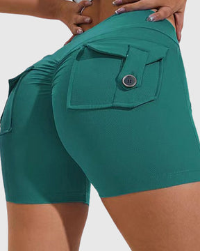 Women's Yoga Shorts Hip Lift Cargo Back Pockets