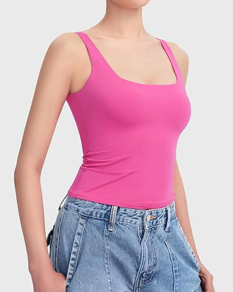 Women's Square Neck Tank Top Sleeveless Double Lined Basic Tops