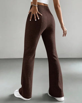 Solid Color Ribbed Knitted Flared Pants Versatile Casual Pants