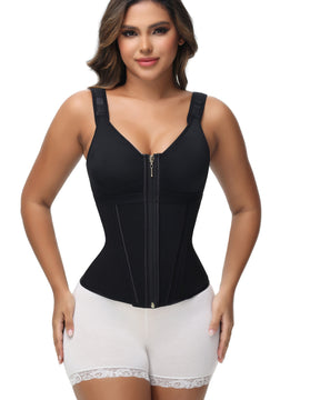 Women's Boned Latex Zipper Corset Tummy Control Body Shaper Vest With Bra