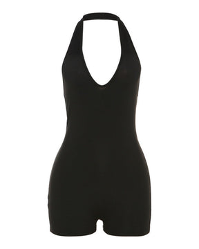 Sexy Deep V Sleeveless Halterneck Backless Skinny Bodysuit