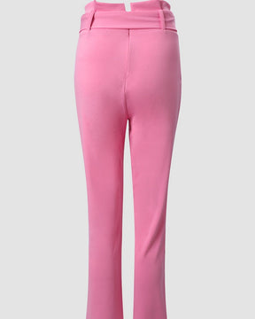 Women's Pink Lace-up Slim-fit Casual Pants