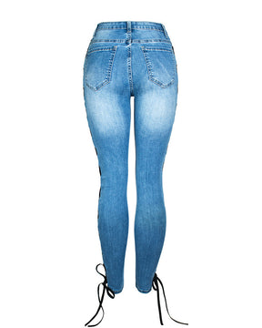 Sexy Side Cross Lace up Slim Jeans for Women