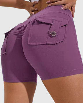 Women's Yoga Shorts Hip Lift Cargo Back Pockets