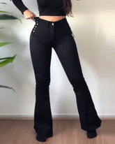 High Waist Strech Side Lace up Flare Jeans for Women