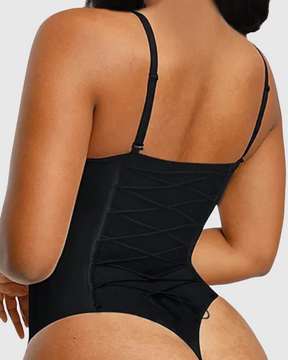 Sexy Back Lace-up Thong Seamless Skinny Bodysuit