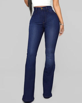 Fashion High Waist Hip Lift Slim Washed Flared Jeans