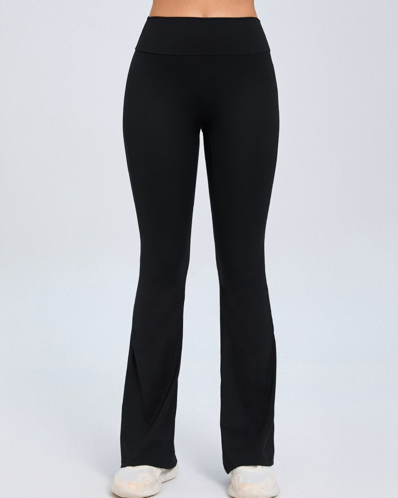 Button High Waist Hip Lift Leggings Yoga Flared Pants