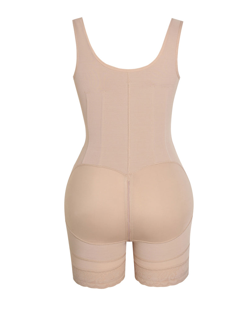 High compression Front Zipper Mid Thigh Shapewear with Bra