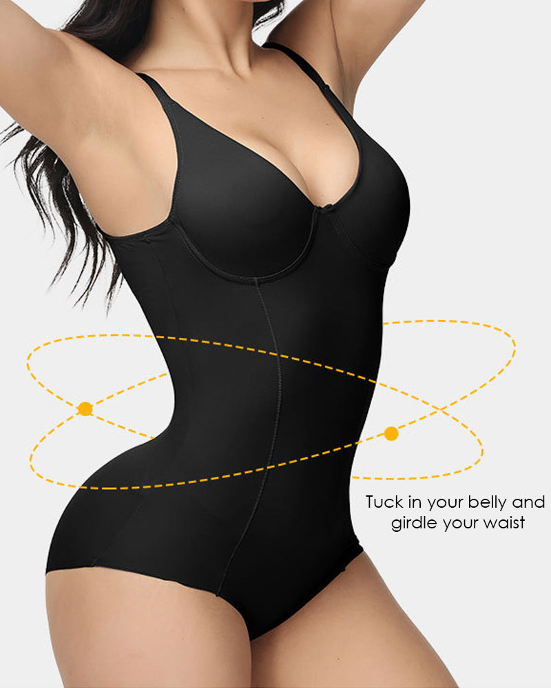 Solid Tummy Control Bodysuit Corset Seamless Shapewear With Built-in Bra