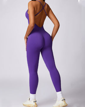 Women's Seamless Workout Backless Criss-Cross Opaque Sleeveless Jumpsuits