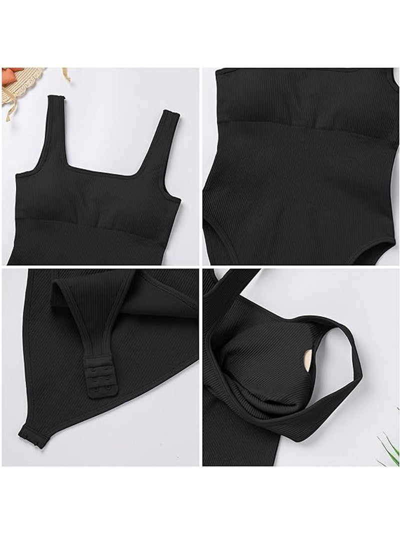 Women's Shapewear Bodysuits Sexy Ribbed Sleeveless Square Neck Tank Tops