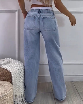 High Waist Loose Fit Wide-leg Jeans with Waistband