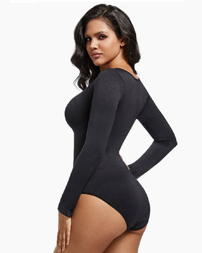 Seamless Crew Neck Long Sleeve Corset Bodysuit Tops Stretch Triangle Jumpsuit