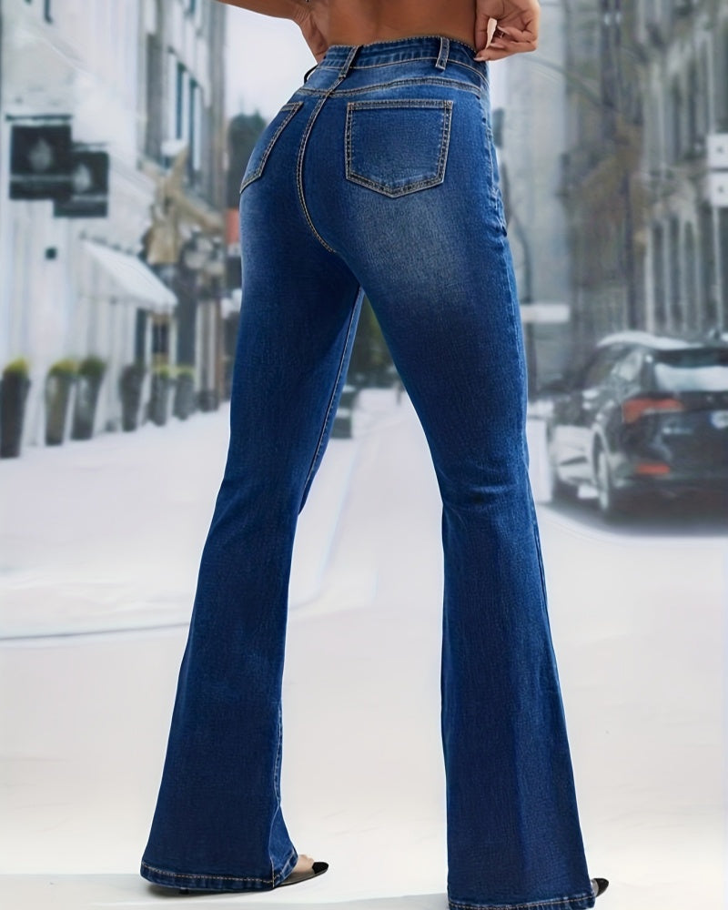 High Waist Single Breasted Flared Jeans Elastic Slim Fit