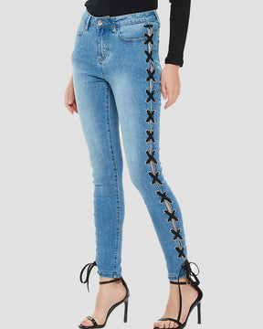 Sexy Side Cross Lace up Slim Jeans for Women