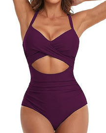 One Piece Cutout Swimsuits Tummy Control High Waist Tie Back Swimwear