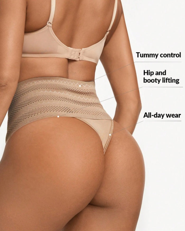 Women's High Waist Shaping Thong Breathable Tummy Control Shapewear Panty