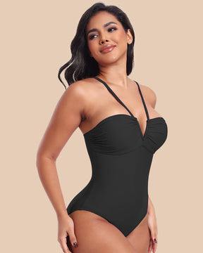 Sexy Strappy Triangle V-shaped Halter Neck One-piece Body Shaping Swimsuit