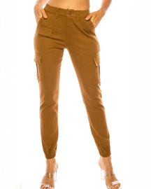 Women's High Waist Slim Fit Cargo Pants Casual Elastic Waistband Tapered Sweatpants