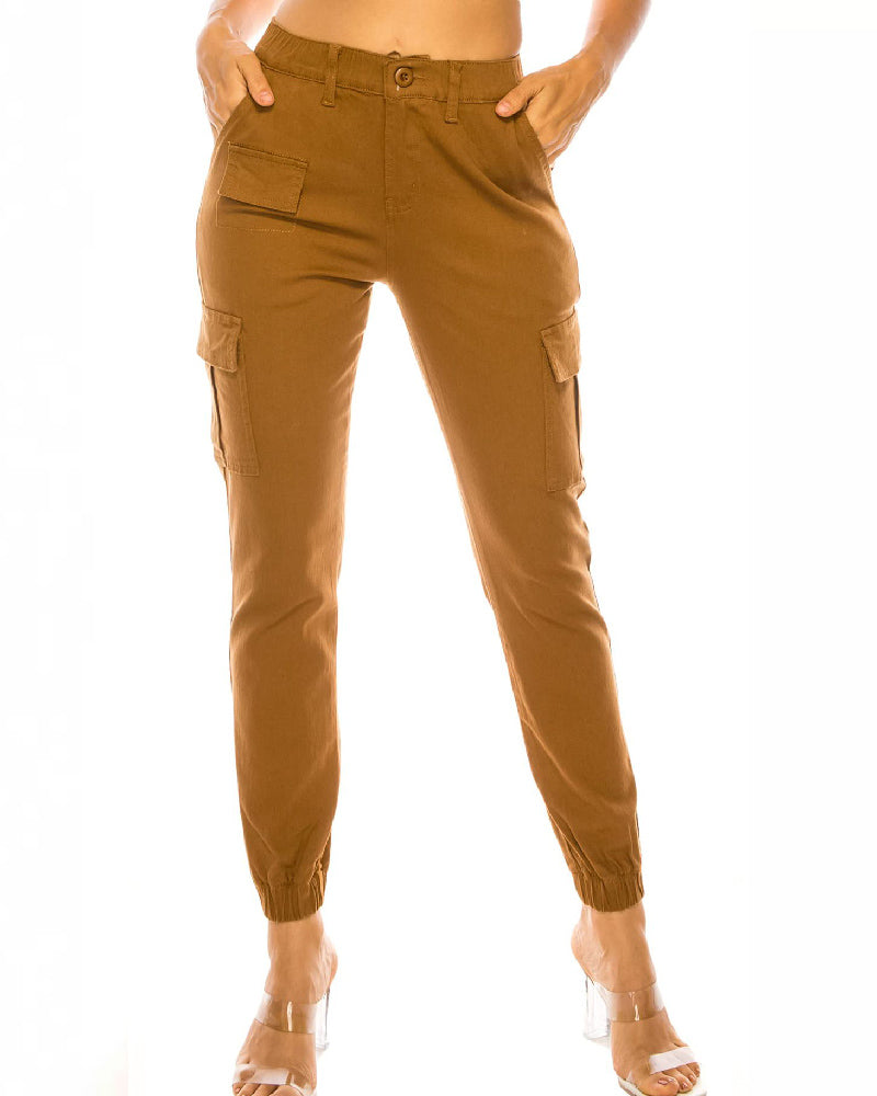 Women's High Waist Slim Fit Cargo Pants Casual Elastic Waistband Tapered Sweatpants