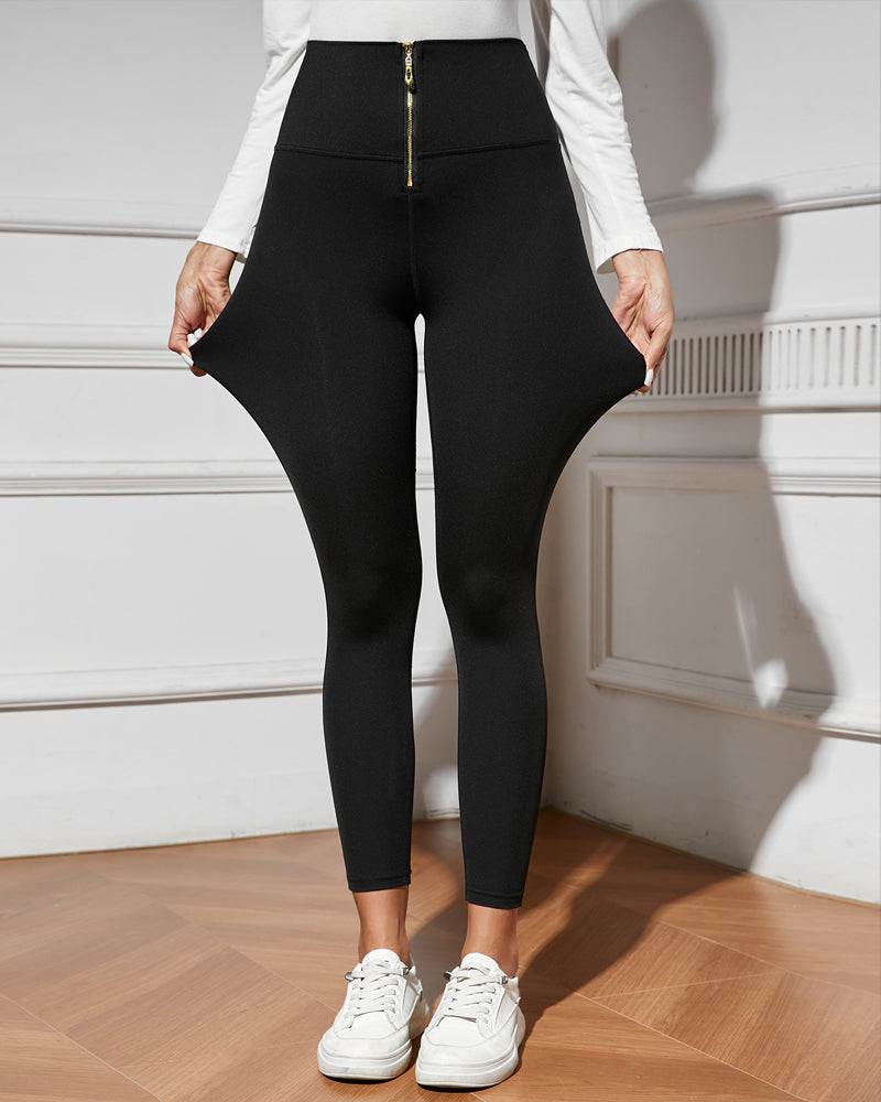 High Waist Front Zip-Up Slim-Fit Sports Leggings