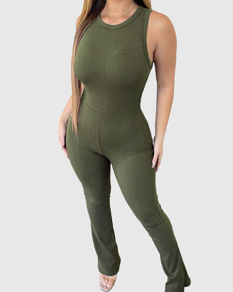 Comfortable Sleeveless Jumpsuit with High Waist and Flared Design